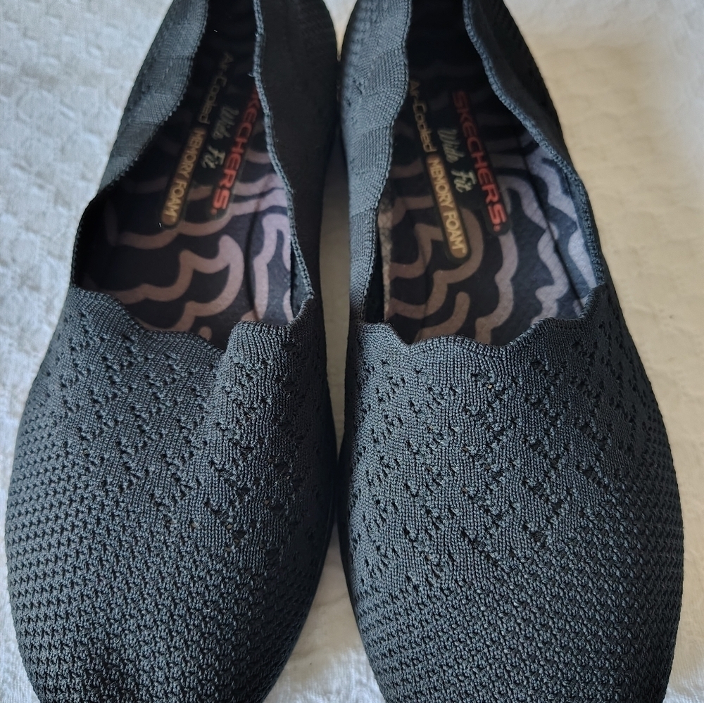 Skechers Wide Fit Air Cooled Memory Foam Black Slip-On Shoes, Size 7